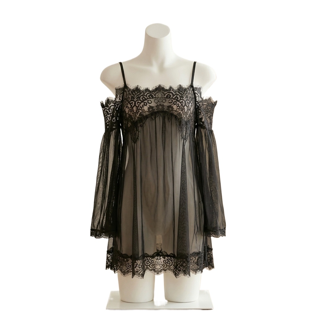 Babydoll Chemise Night - Intimo femminile nero in pizzo a